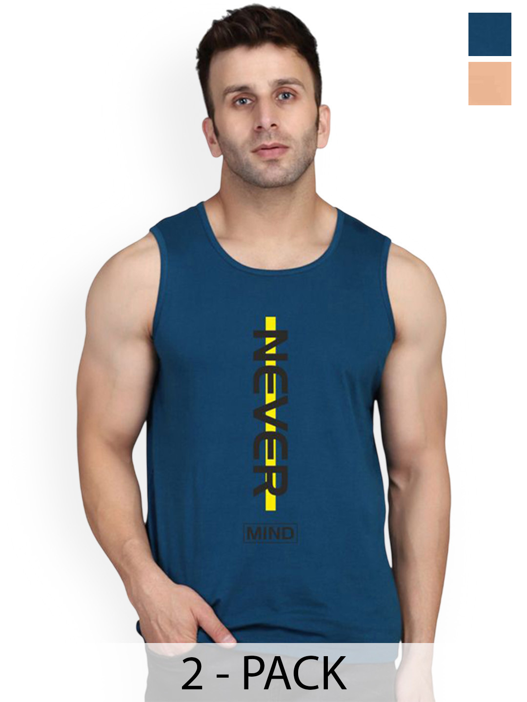 SLOWLORIS Pack Of 2 Printed Combed Cotton Gym Vests VSL26 CMB(NVR PEACOCK)(LOOK RUST)