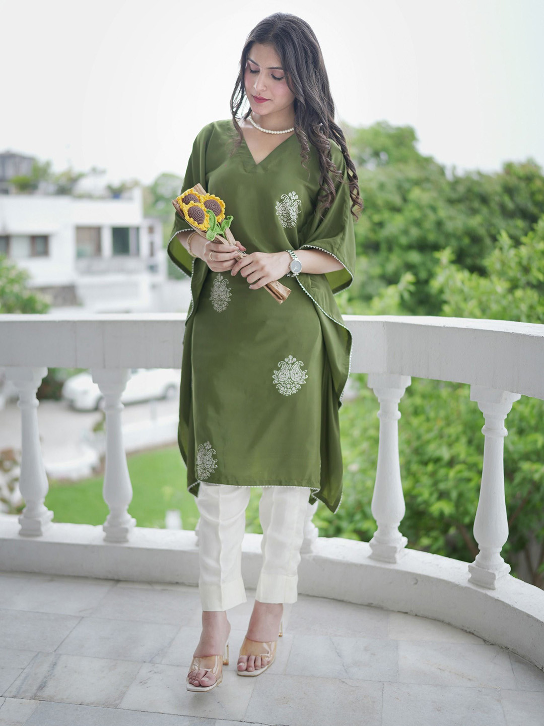 OCTOBER Sage Silver Silk Kaftan