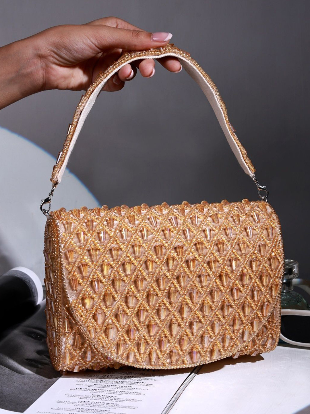 THE TAN CLAN Embroidered Suede Foldover Clutch