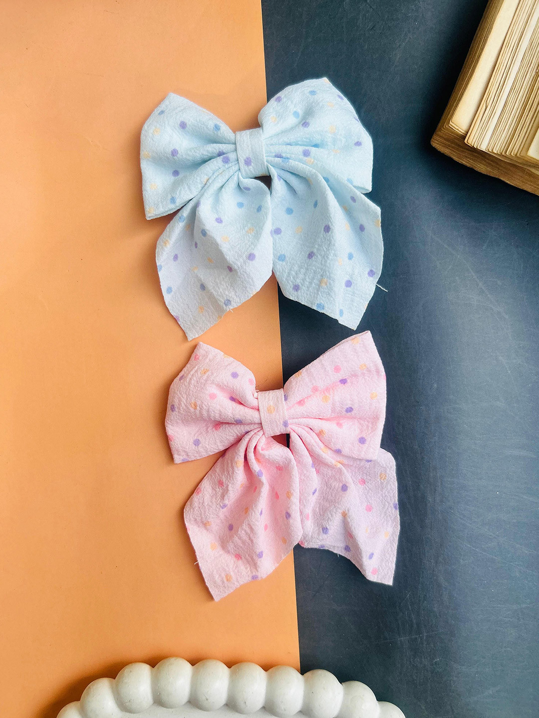 Radhya Accessories Women Set of 2 Polka Dot Hair Bow Clips
