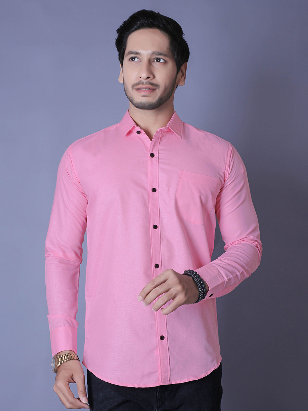 KRIKAN Men Premium Fit Solid Spread Collar Cotton Casual Shirt