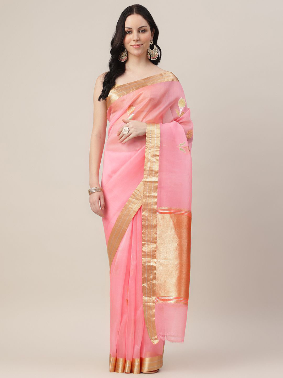 SAREESHADOW Organza Silk Handwoven Kadva Weave Saree