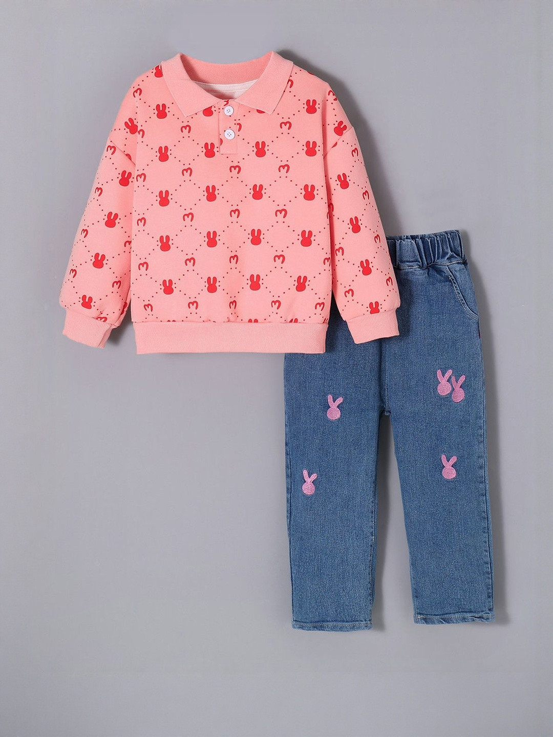 Hopscotch Girls Bunny Scatter Jeans Clothing Set