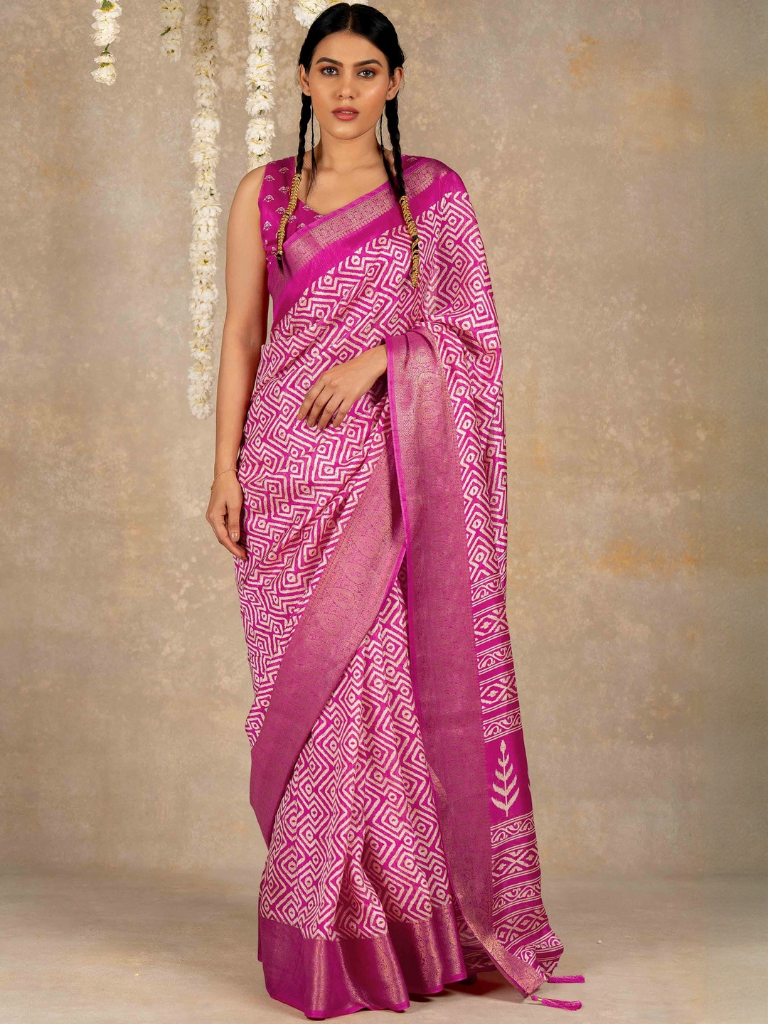 KALINI Pink Printed Silk Cotton  Sarees