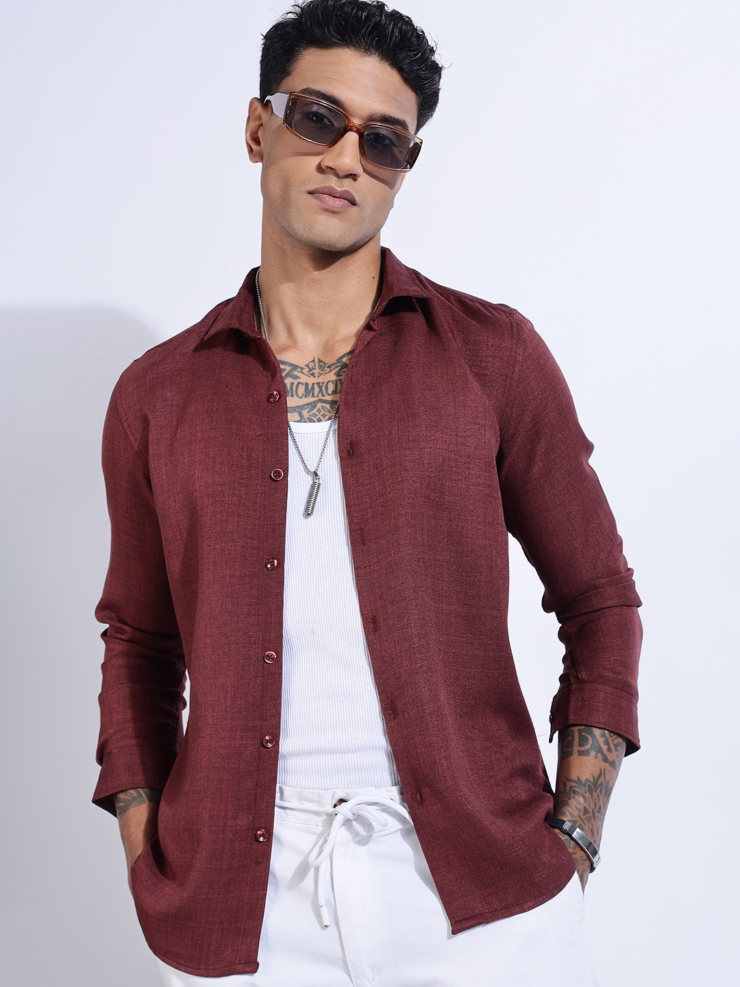 THE BEETEL HOUSE Men Linen Look Regular Slim Fit Casual Shirt