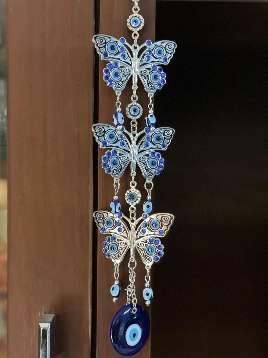 BLUE BEADS Butterfly With Evil Eye Wall & Door Hanging.