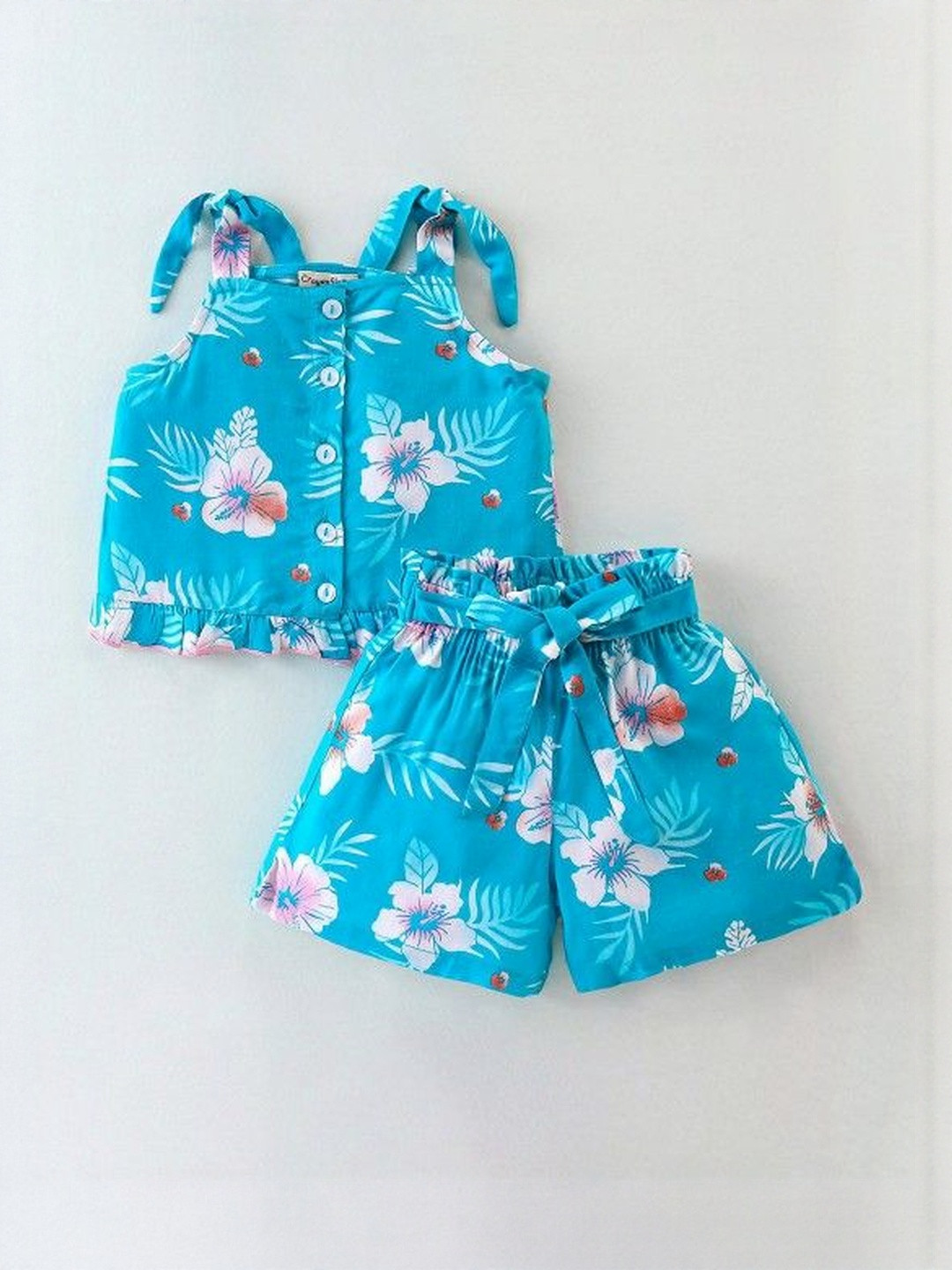 Leons Fab Girls Sleeveless Floral Printed Rayon Top with Shorts Clothing Set