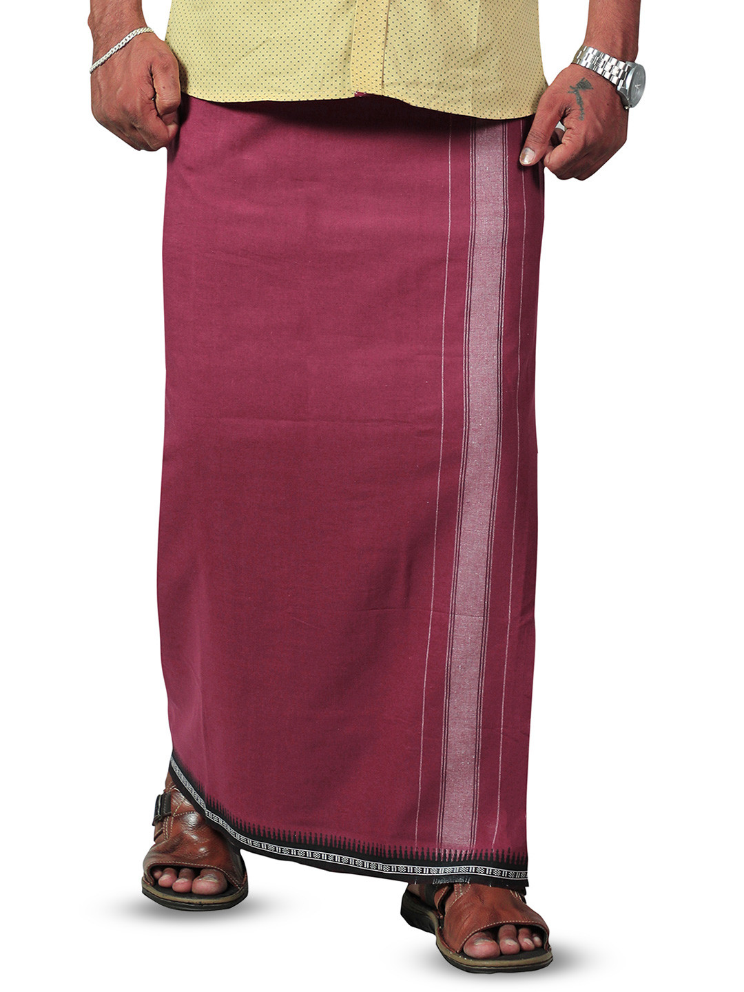 PRAKASAM COTTON Men Kerala Thalapathi Border Welcro Adjustable Pocket Cotton Dhoti