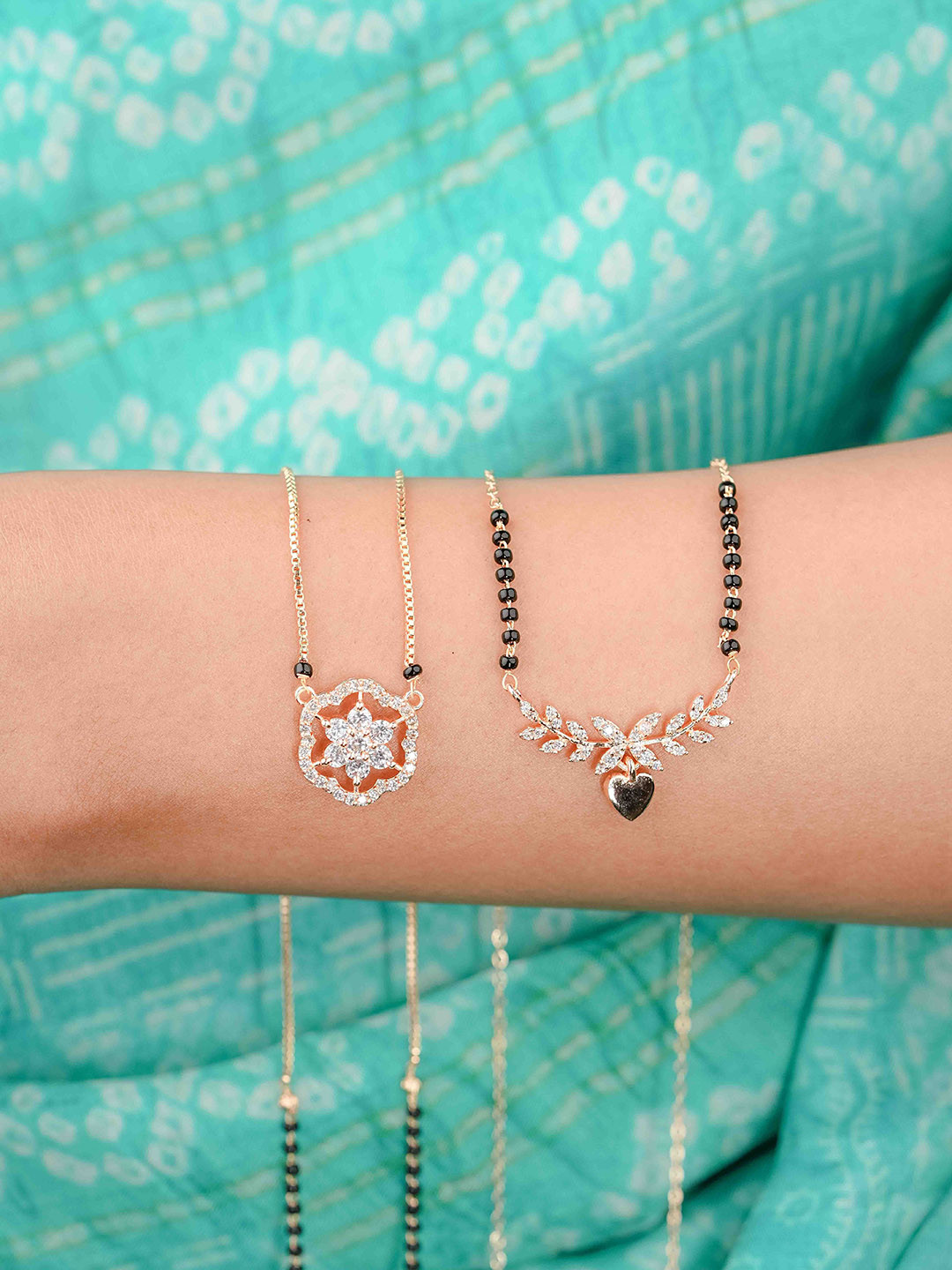 Zeraki Jewels Set of 2 Nora Rose Gold Mangalsutra & Solitaire Diamond Mangalsutra