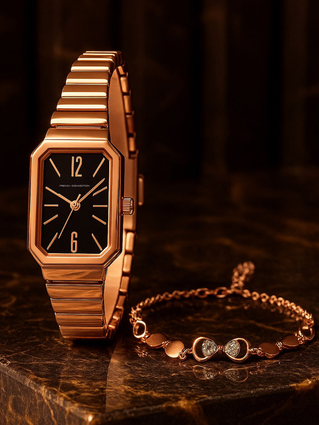 French Connection Rectangular Dial Analogue Watch Gift Set FCW18RGM-B