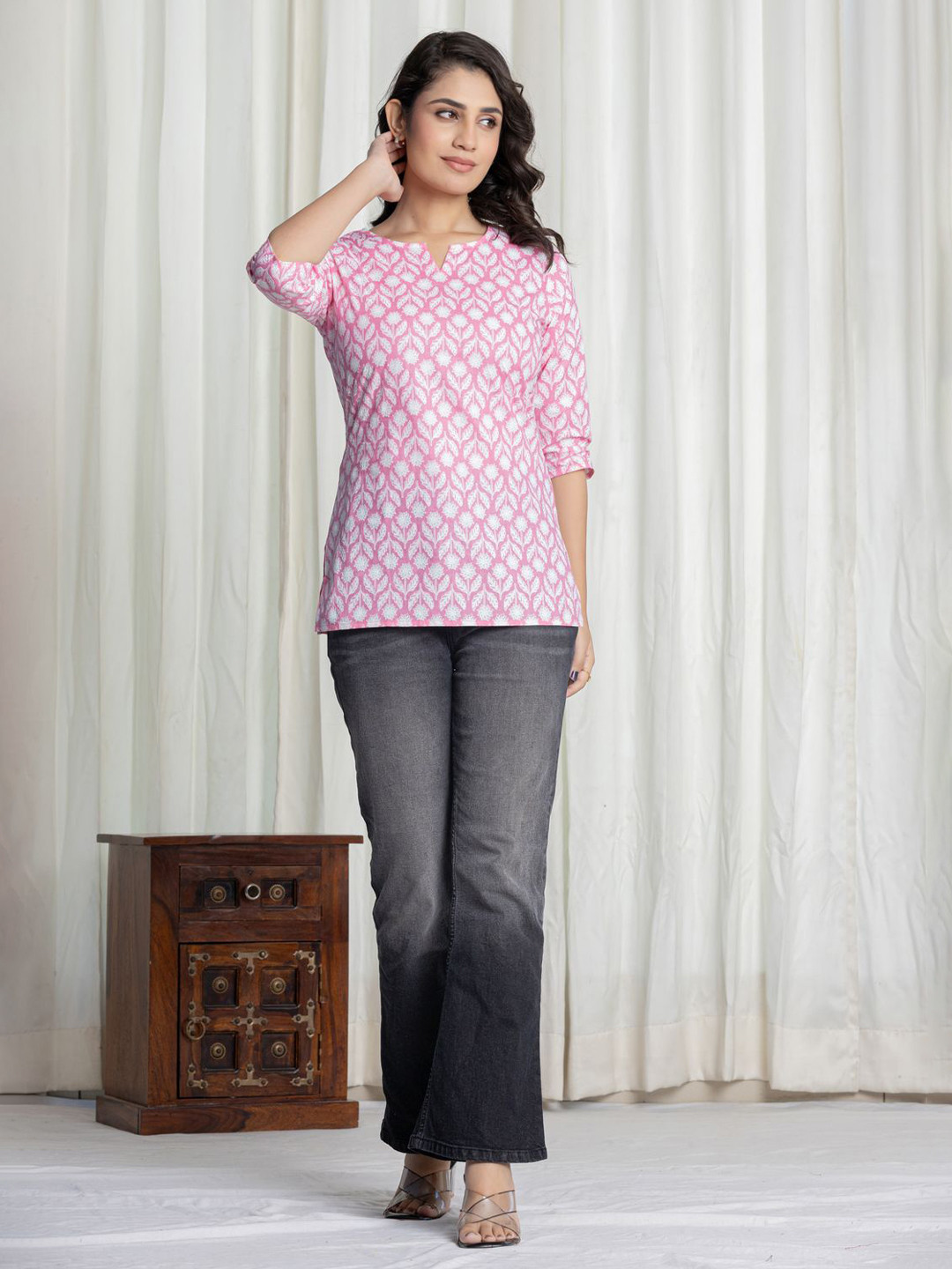 Krati Creations Women Floral Print Cotton Top