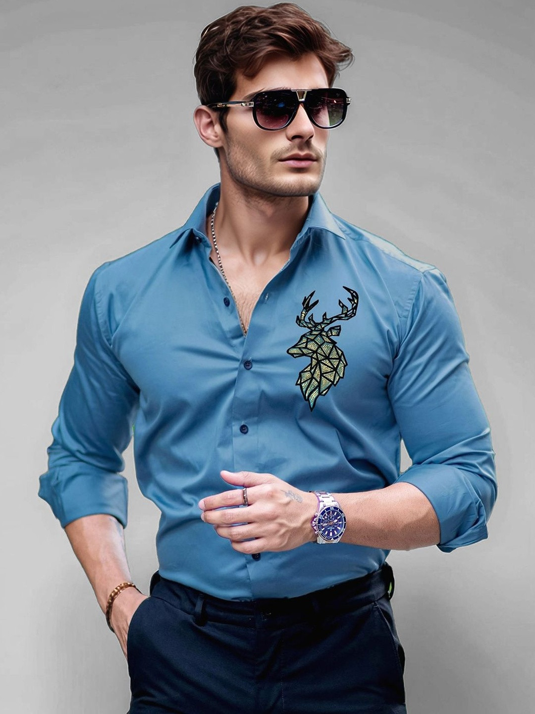 SZN Men Slim Fit Graphic Long Sleeve Shirt