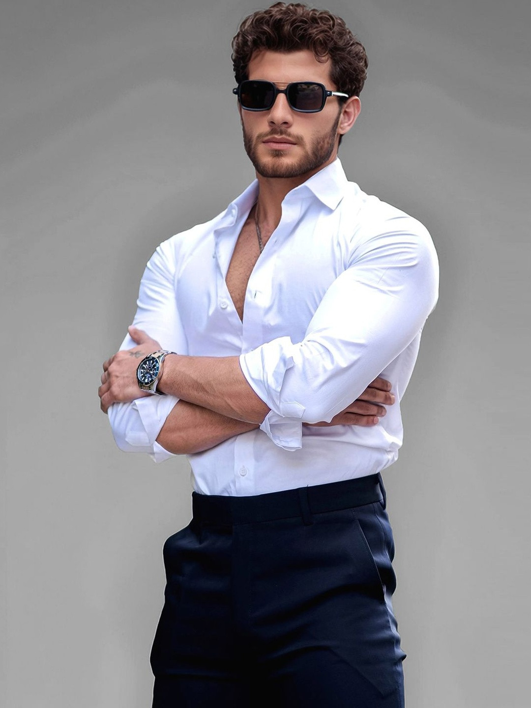 SZN Men Solid Slim Fit Long Sleeve Semiformal Shirt