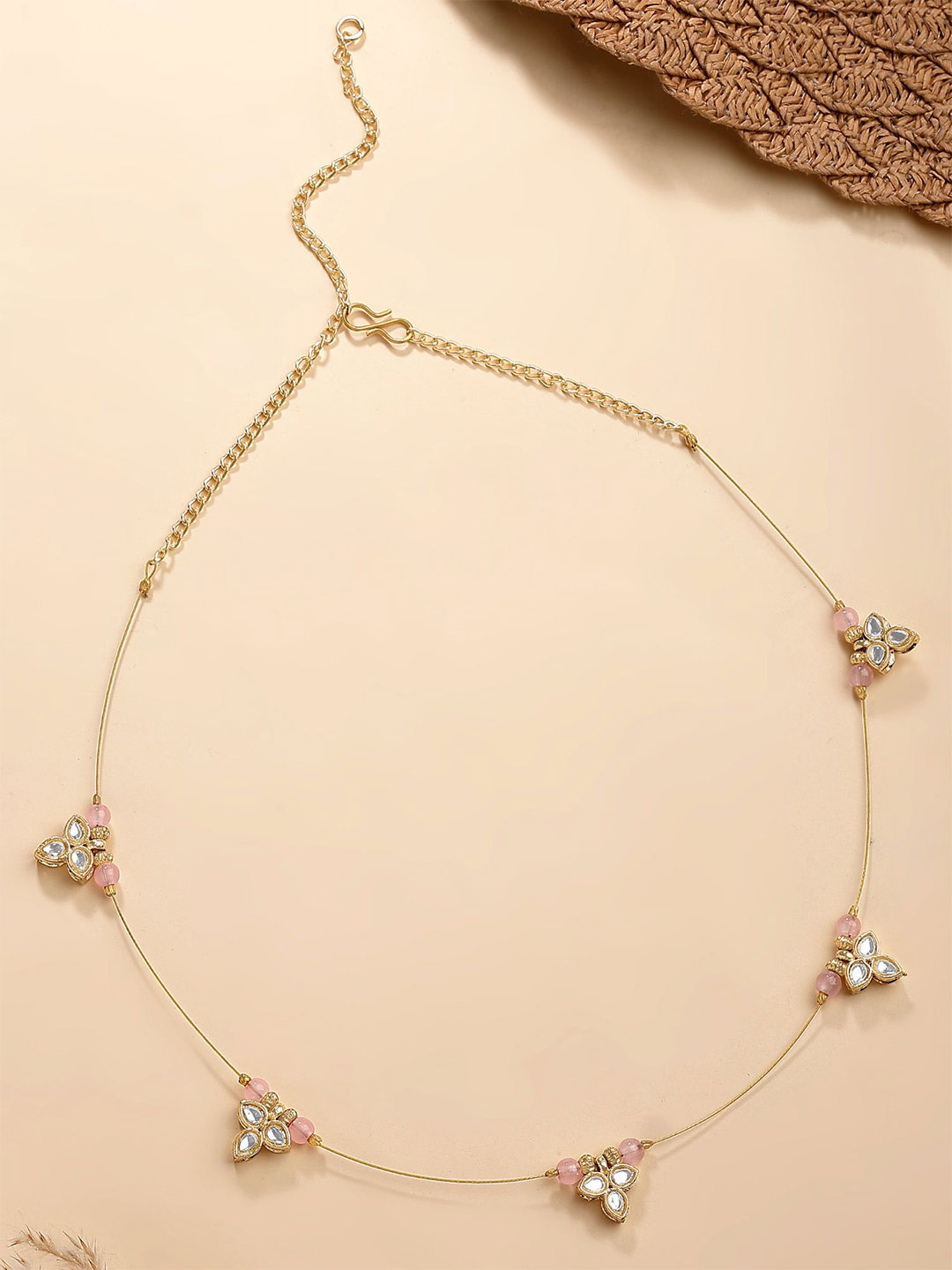 KARATCART Pink Gold-Plated Beads Floral Kundan Necklace