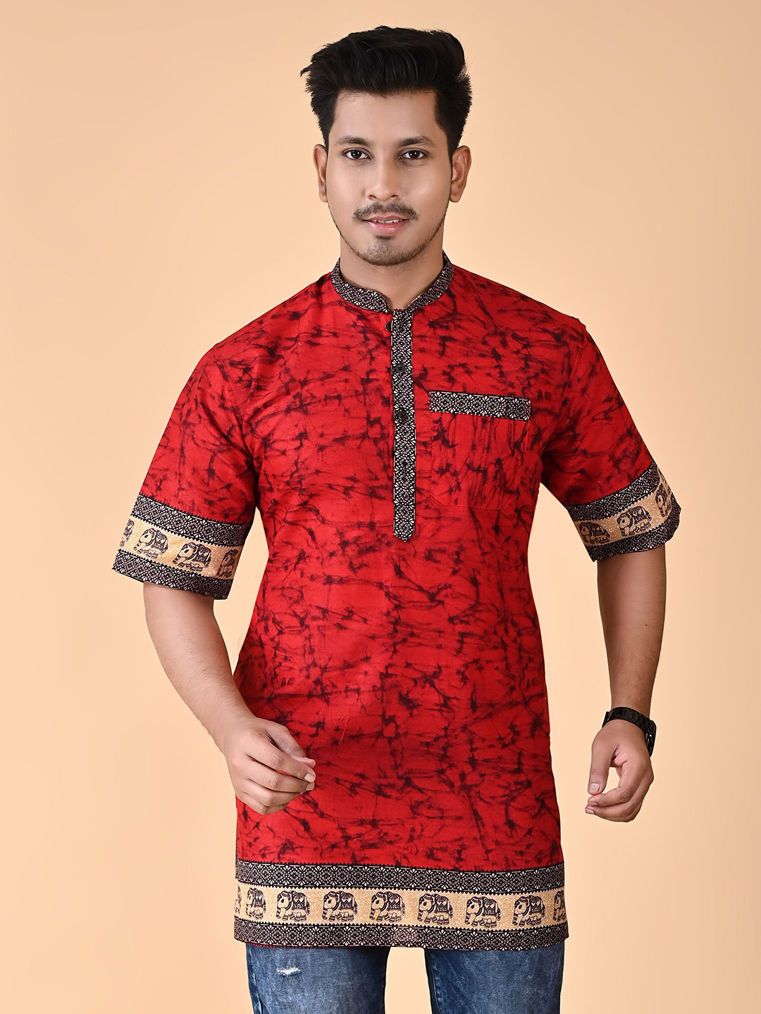 BAESD Men Abstract Printed Festive Cotton Straight Kurta