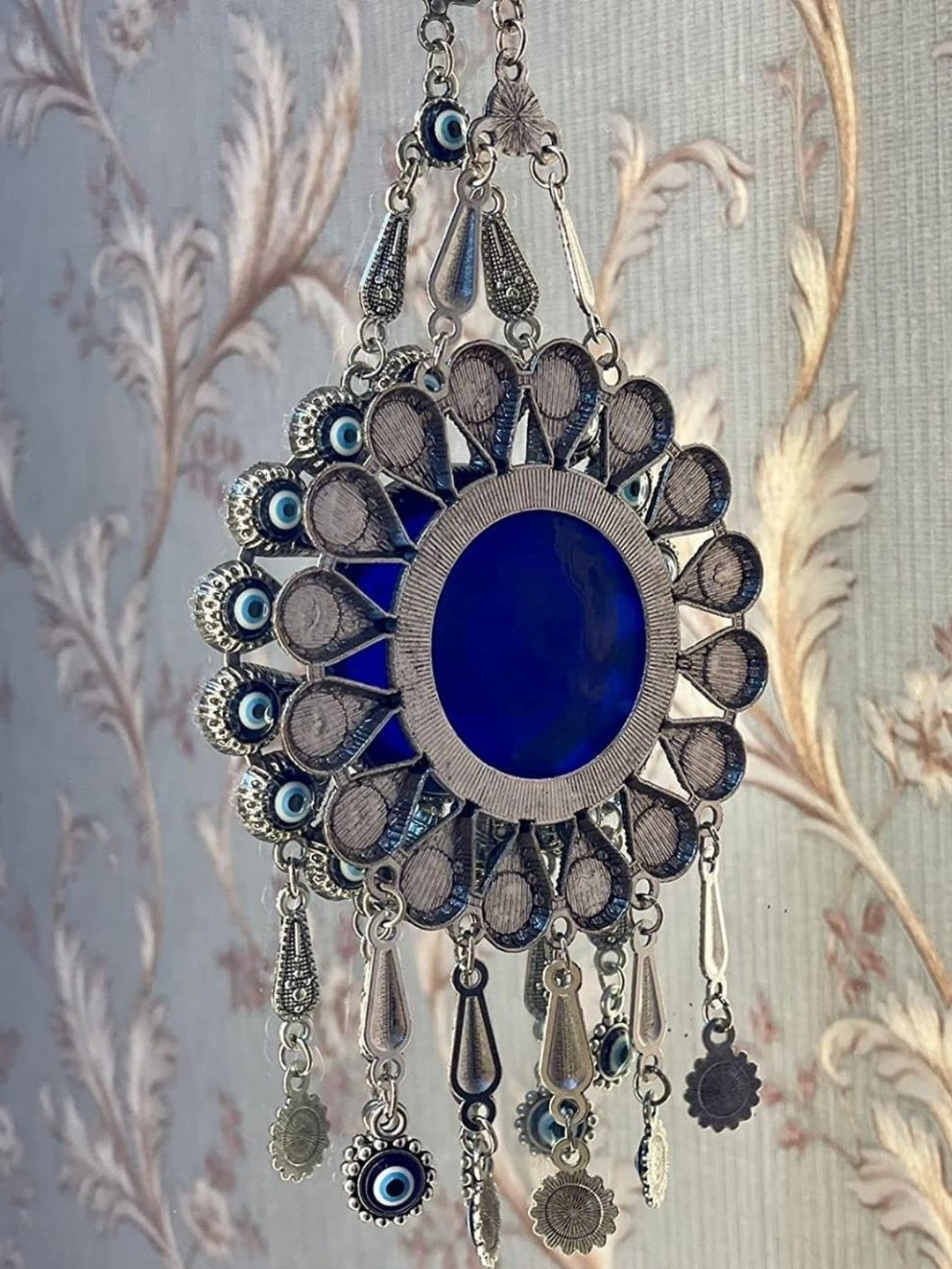 BLUE BEADS Metal Feng Shui Evil Eye Wall & Door Hanging