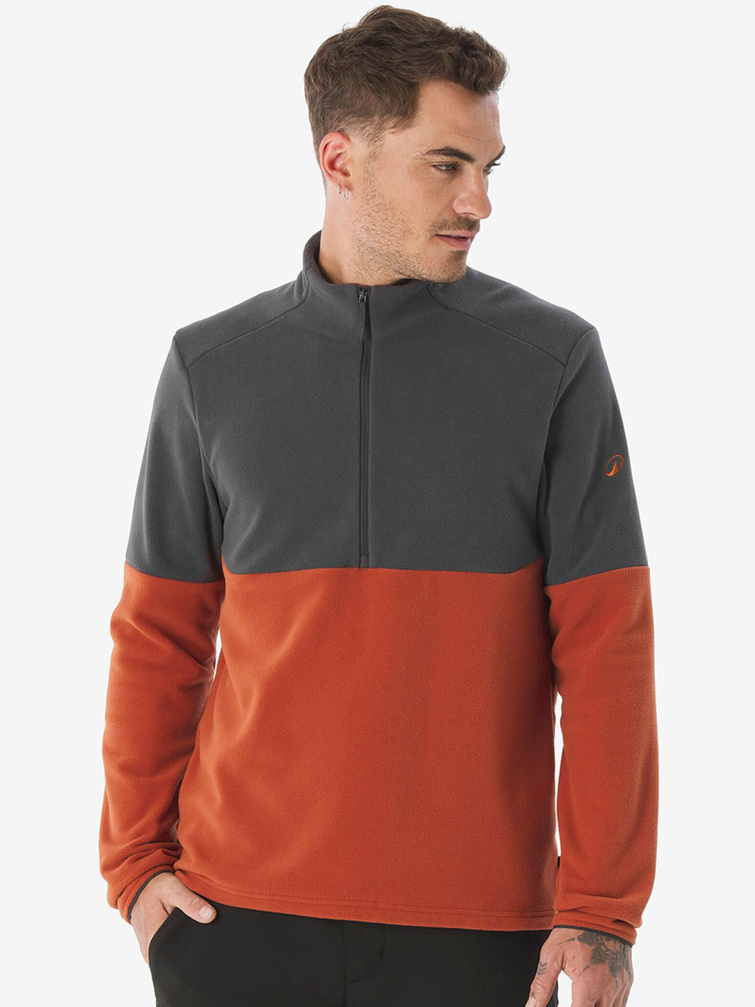 Decathlon QUECHUA Men Brown Hiking Half Zip Fleece Jacket