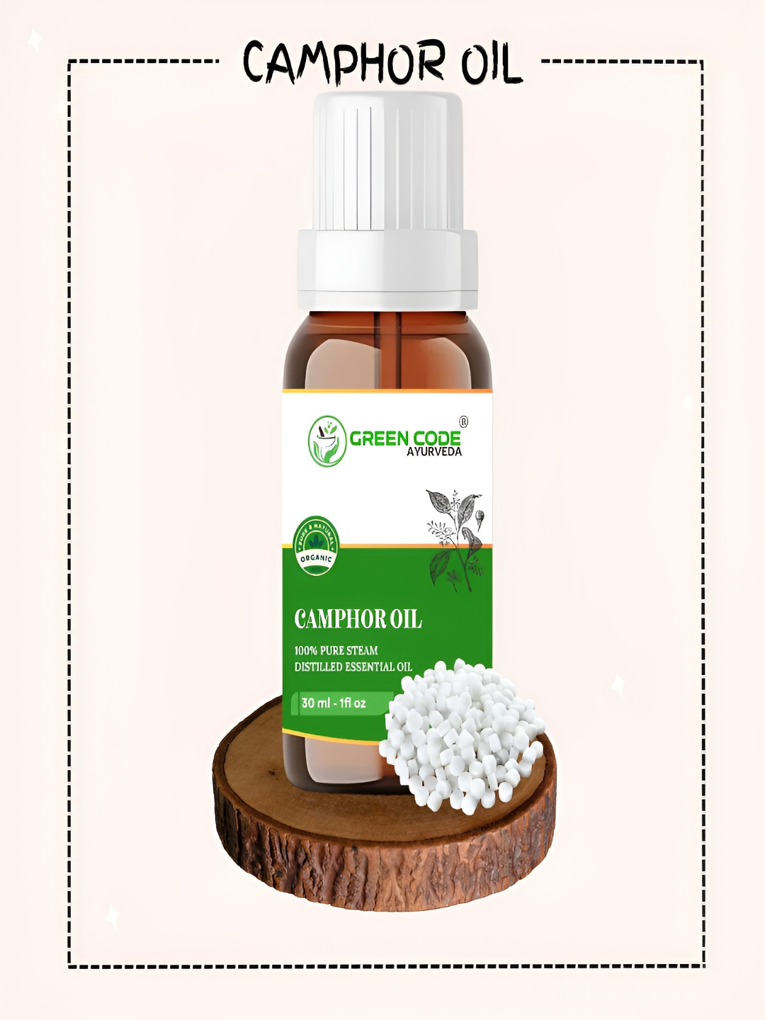 GREEN CODE AYURVEDA 100% Pure Steam Camphor Distilled Essential Oil - 30 ml
