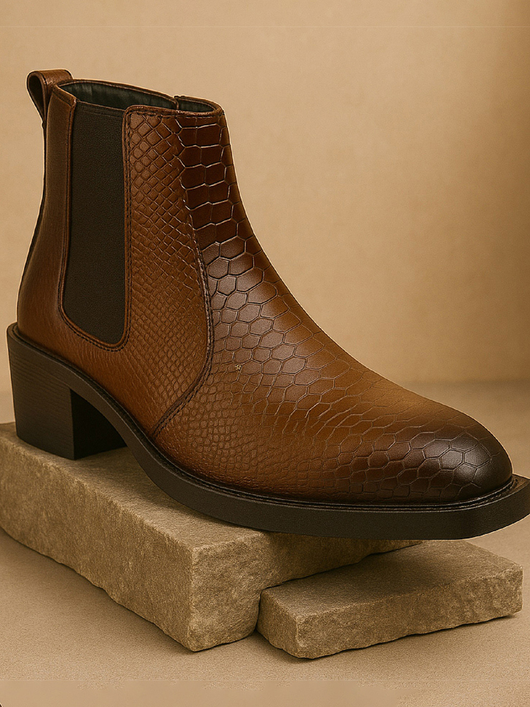 Bxxy Men Heel Height Increasing Formal Textured Chelsea Party Boots