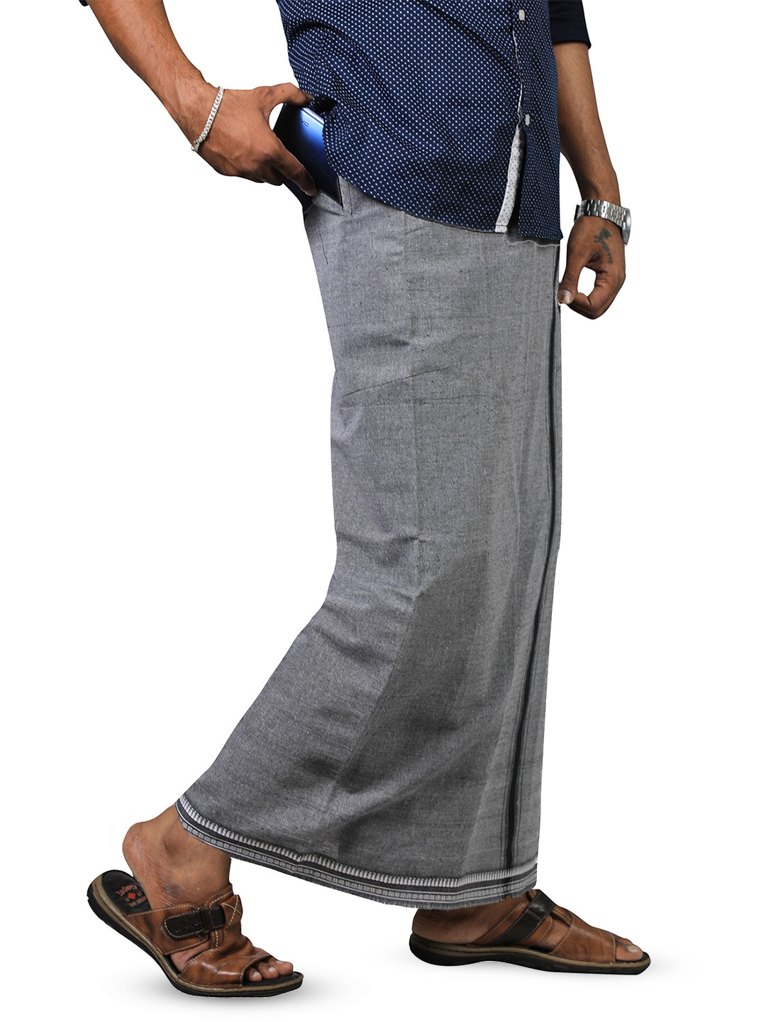 PRAKASAM COTTON Men 2-Way Pocket Flexi Size Adjustable Welcro Dhoti