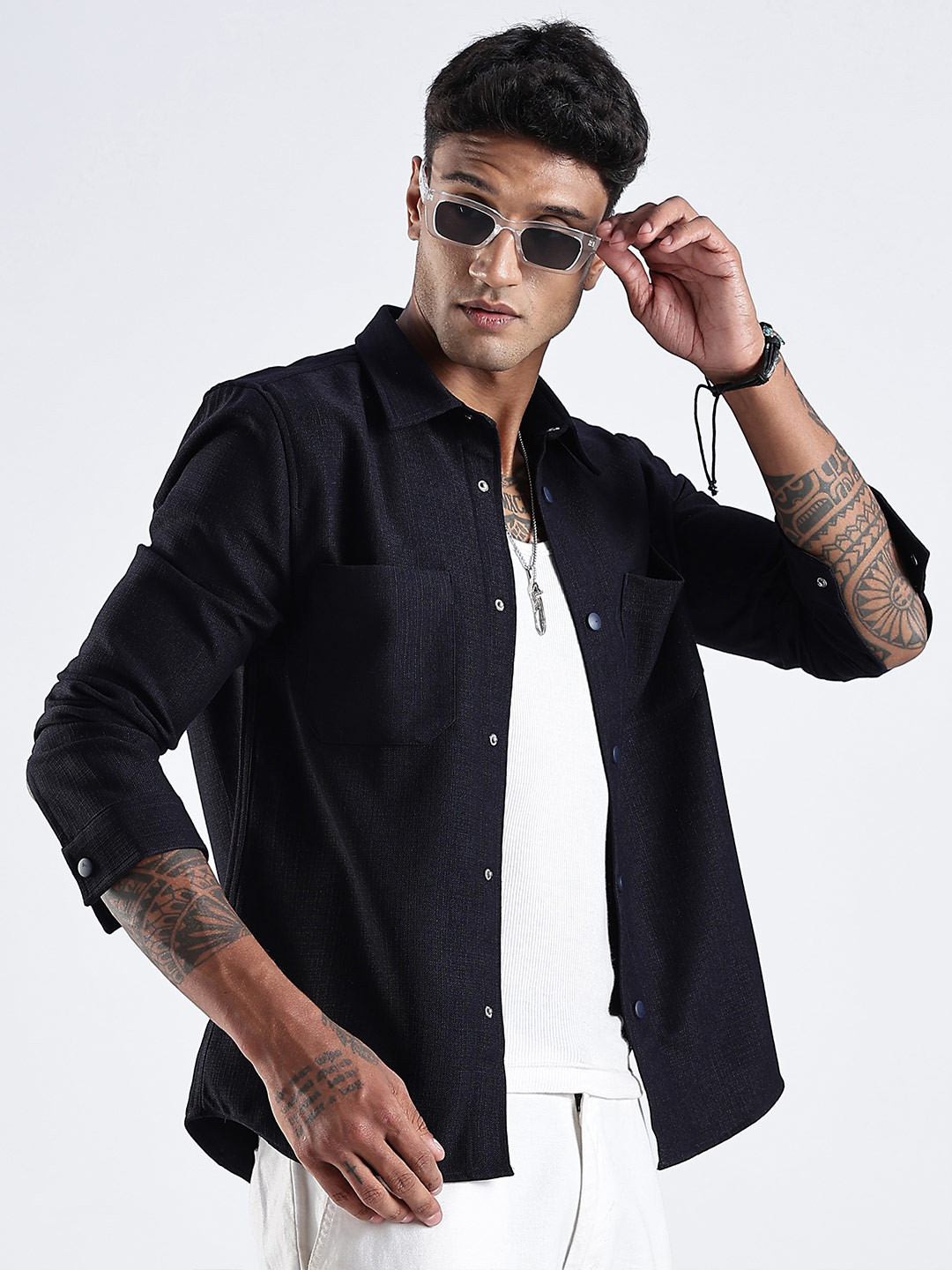 THE BEETEL HOUSE Men Linen Regular Slim Fit Casual Shackets Shirt