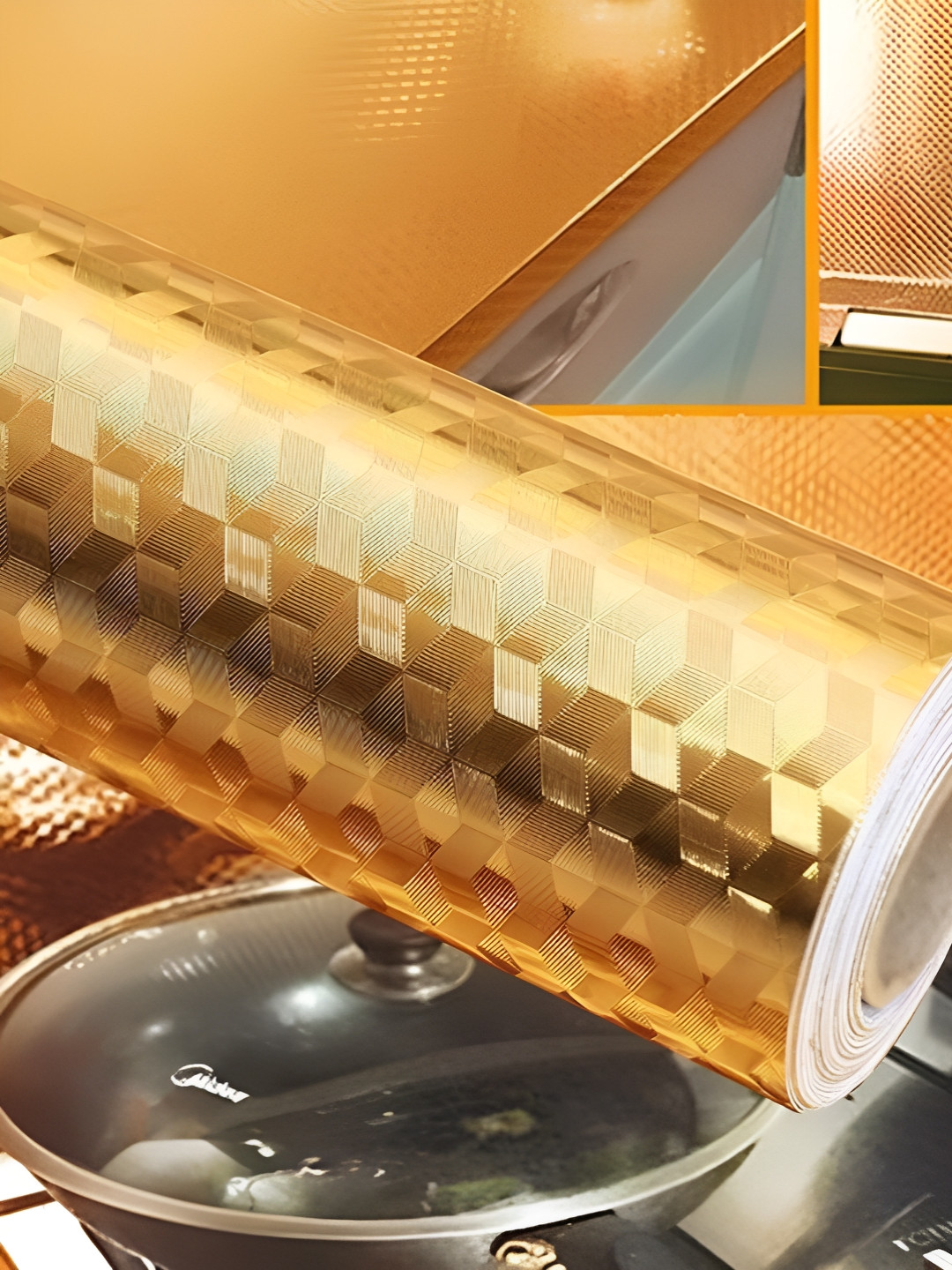 Aura Gold Toned Hexagonal Printed Self Adhesive Wallpaper