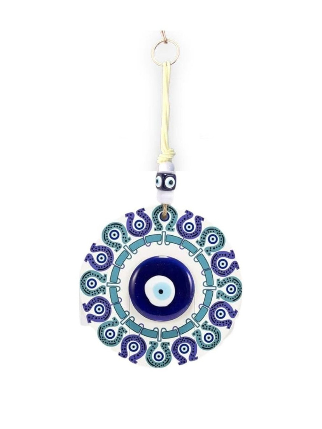 BLUE BEADS White & Blue Evil Eye Wall & Door Hanging