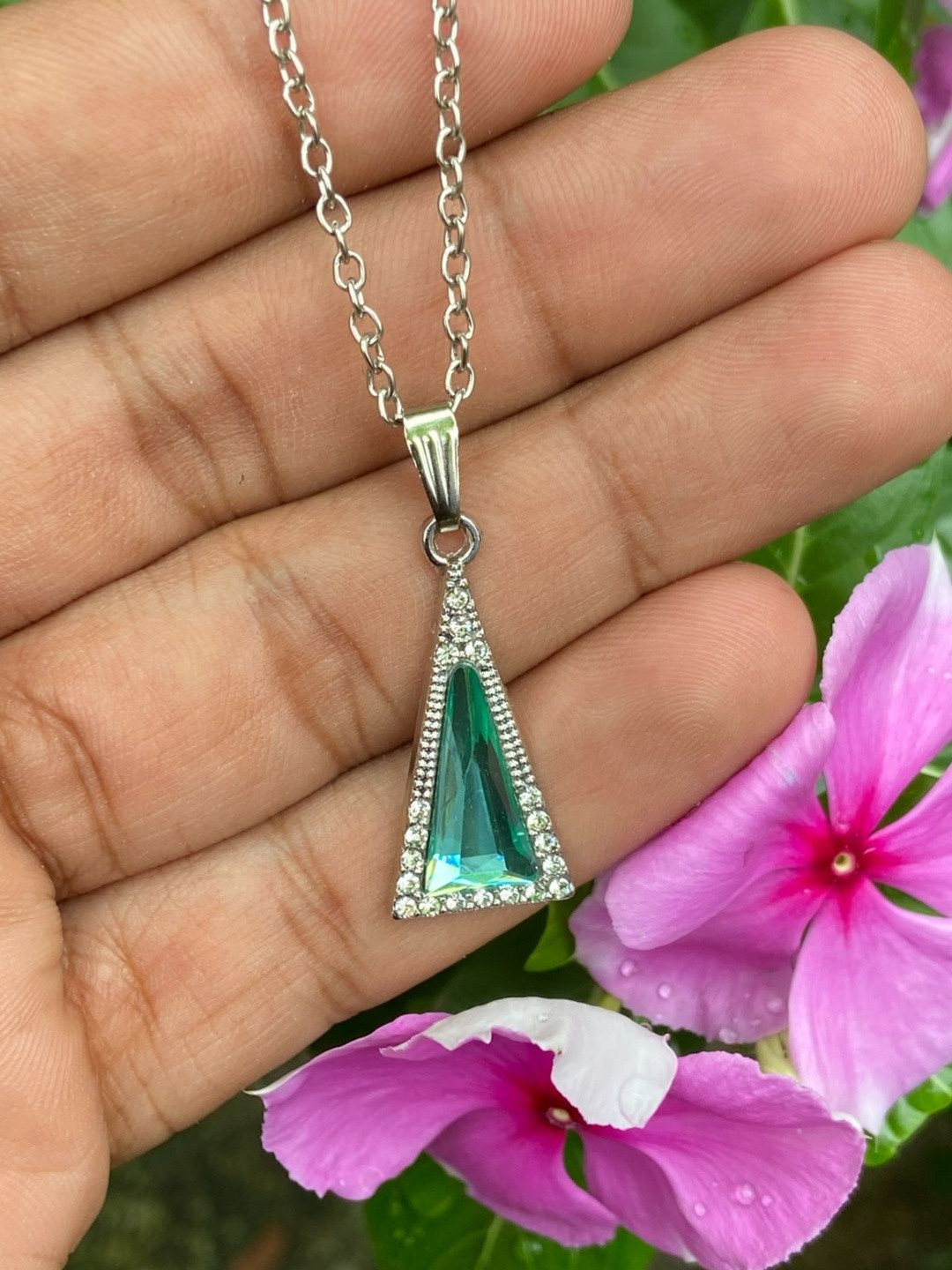 KALAFICIAL Stainless Steel Triangle Pendants with Chains