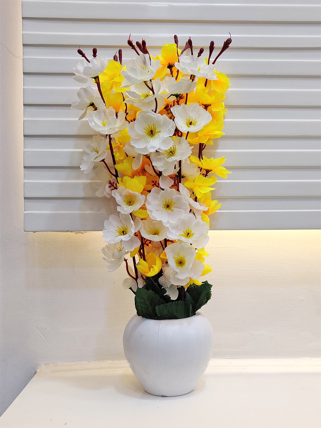 ARTSY Yellow & White Cherry Blossom Flowers With Pot