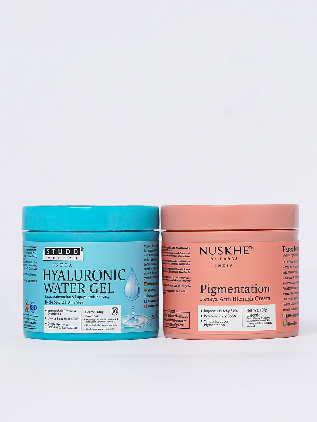 Studd Muffyn Set Of 2 Hyaluronic Water Gel & Pigmentation Papaya Cream - 100 g Each