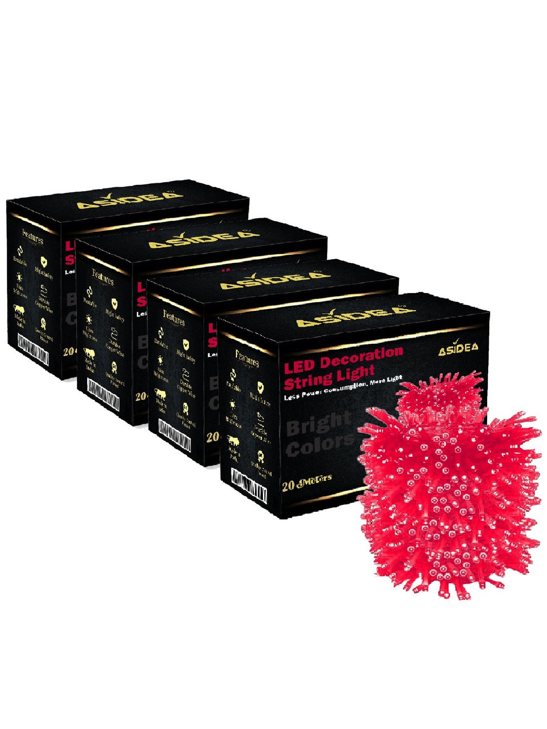 ASIDEA Red Set Of 4 Rice Shape Synthetic LED String Lights - 20 Meter Each