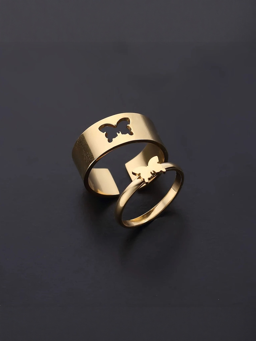 Vembley Gold-Plated Golden Butterfly Couple Finger Ring
