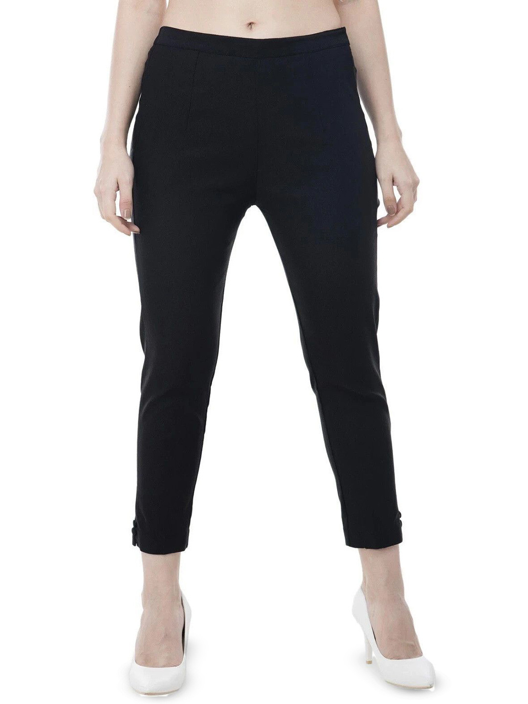 PRIYA POINT Women Black Solid Button Detail Cropped Jeggings