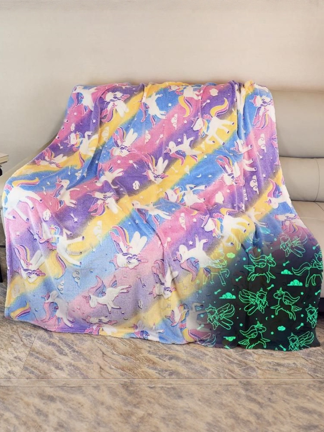 Reexplore Multicoloured Microfiber 300 GSM Glow in The Dark Single Bed Blanket