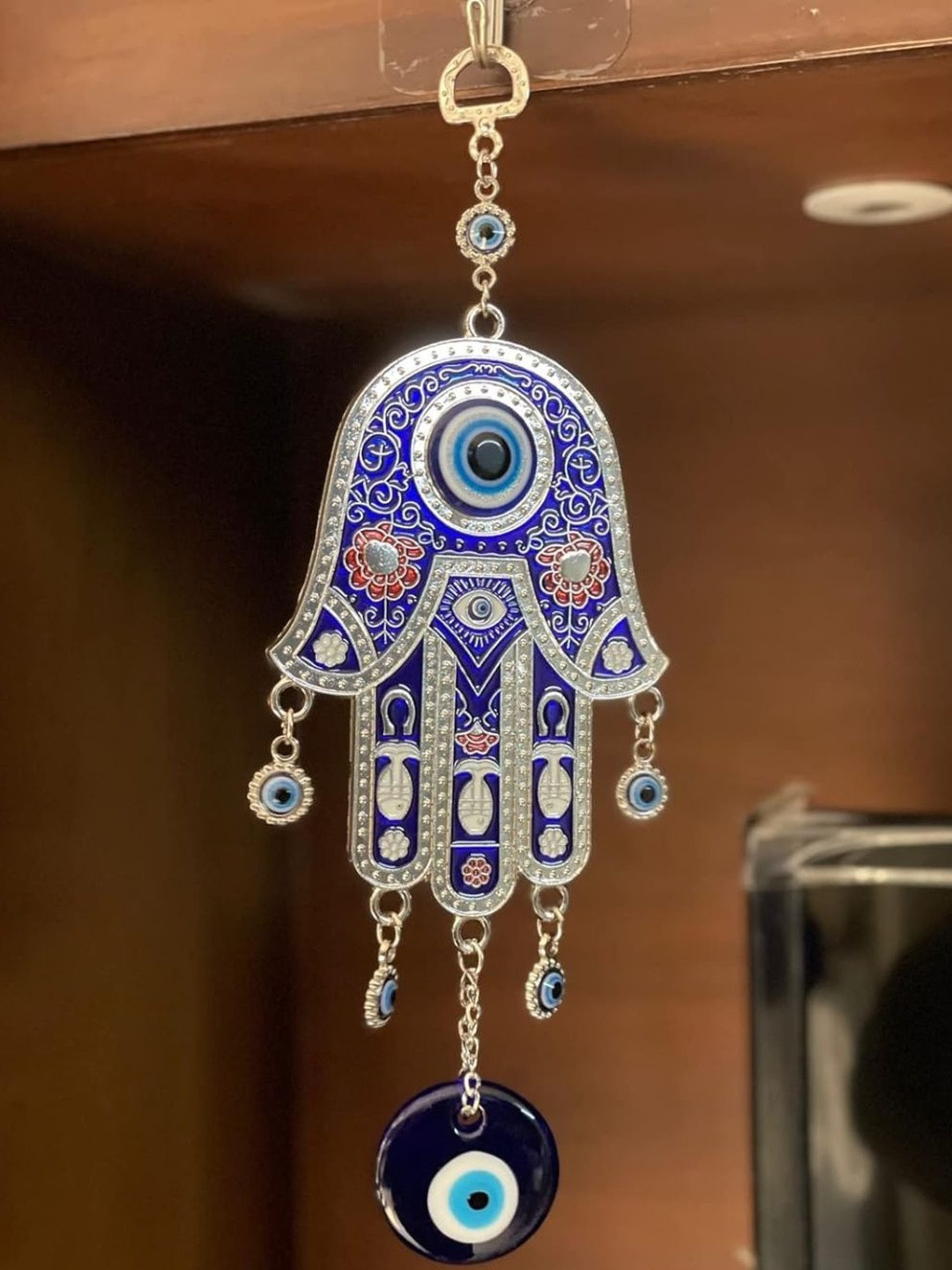 Lucky Hamsa Blue Palm Evil Eye Wall Hanging