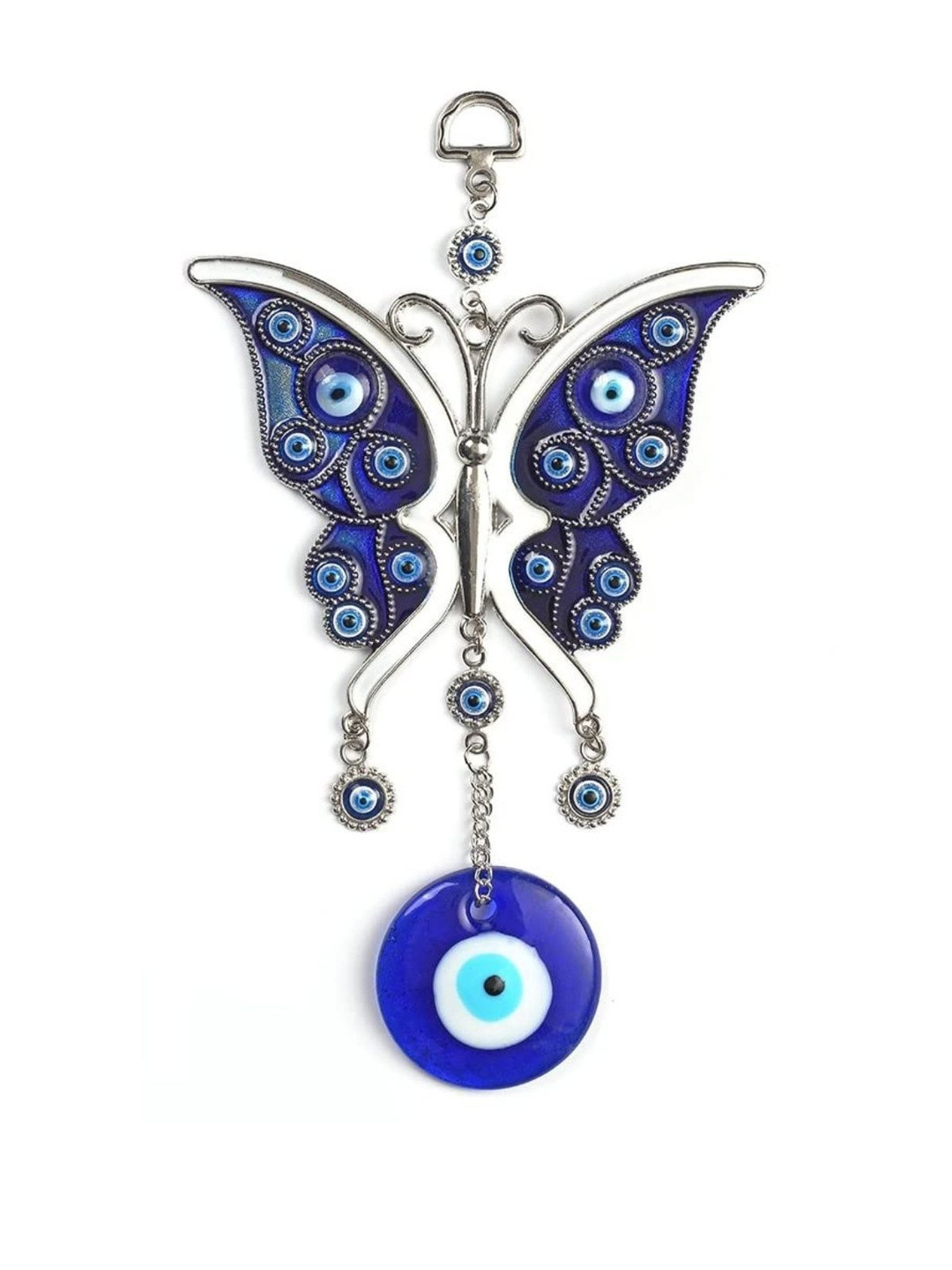 BLUE BEADS Blue Brass Butterfly with Evil Eye Hanging.