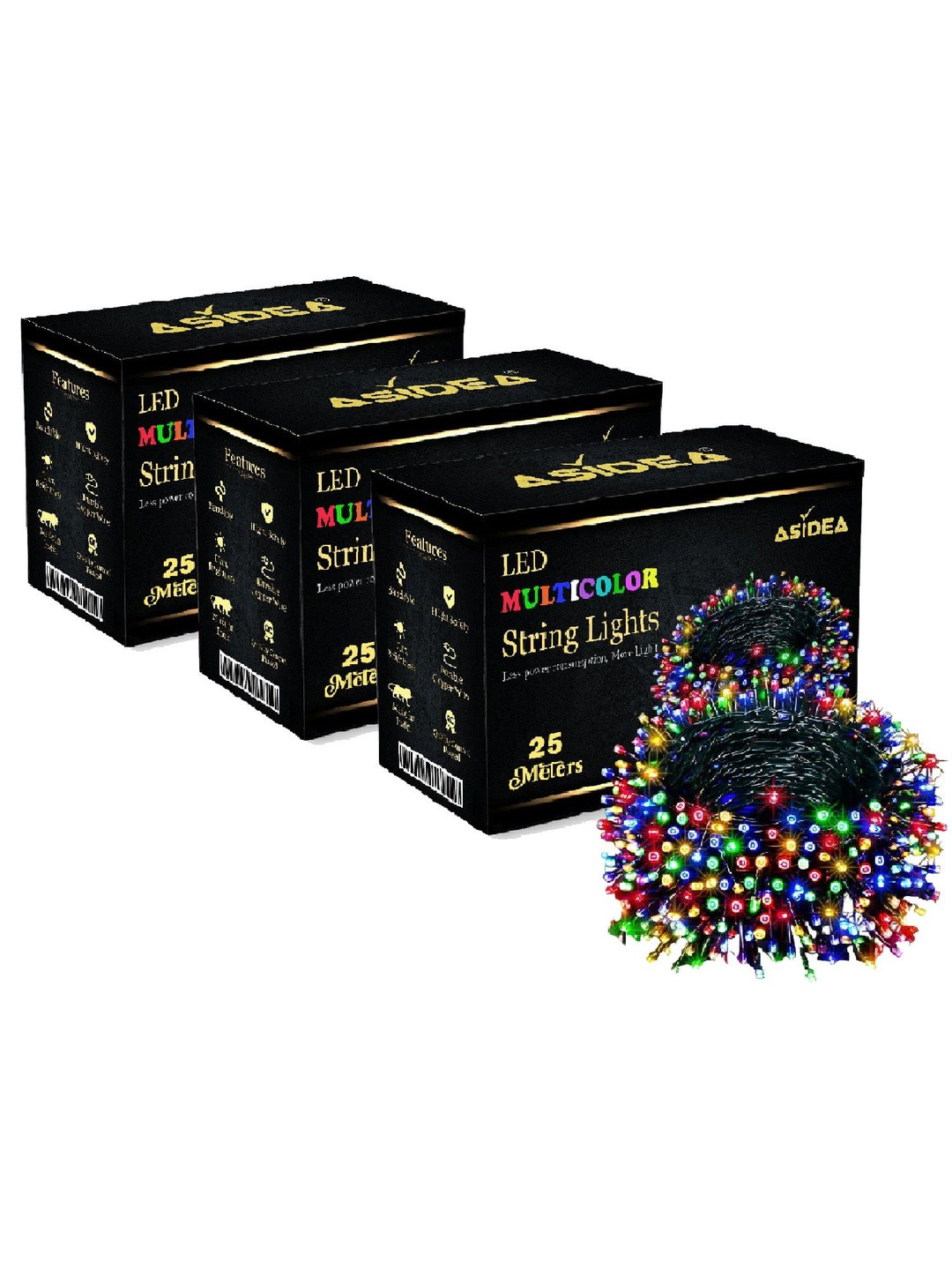 ASIDEA Multicoloured Set Of 3 Rice Shape Synthetic String Lights - 25 Meter Each