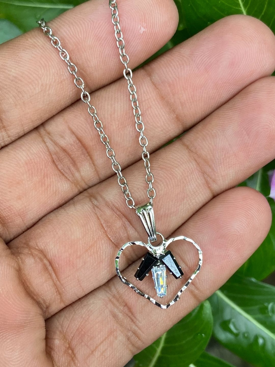 KALAFICIAL Rhodium-Plated Stainless Steel Heart Shape Pendants with Chains