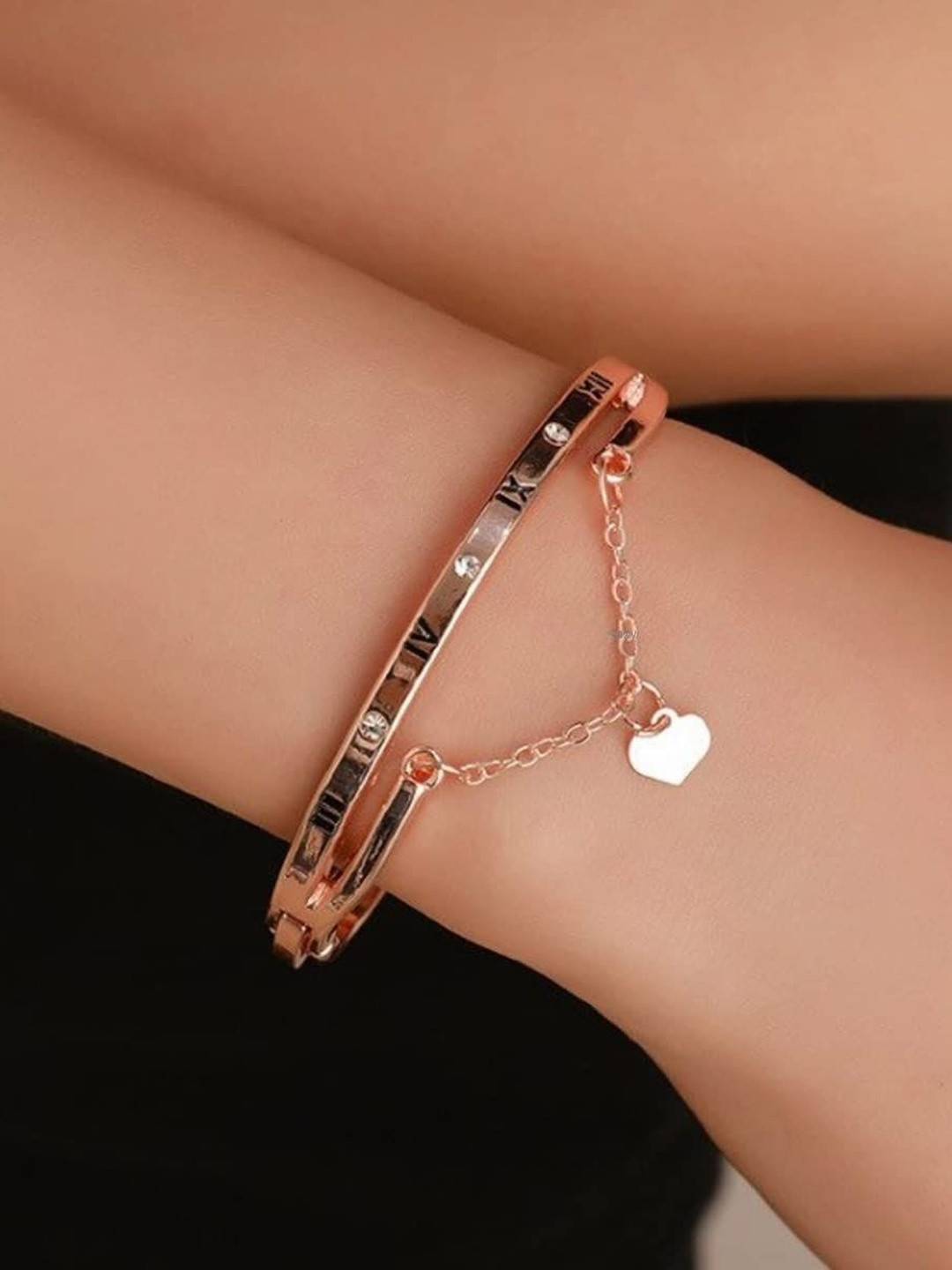 TheVineGirl Women Heart Pendant Charm Cuff Bracelet