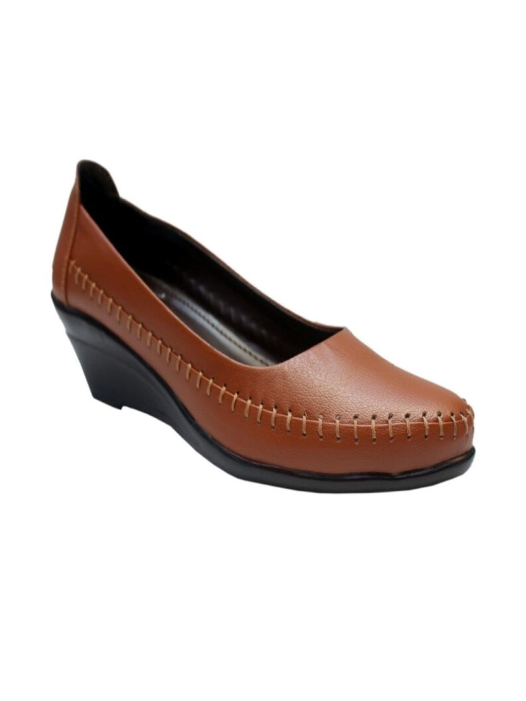 banuchi  Women Tan Synthetic Solid High-Top Wedge Heels