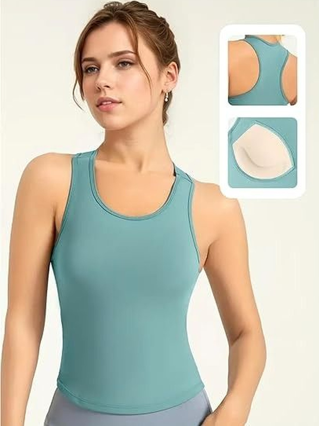 Eleg & Stilance Women Green Slim Fit Sleeveless Racerback Attached Pad Vest Nylon Camisole