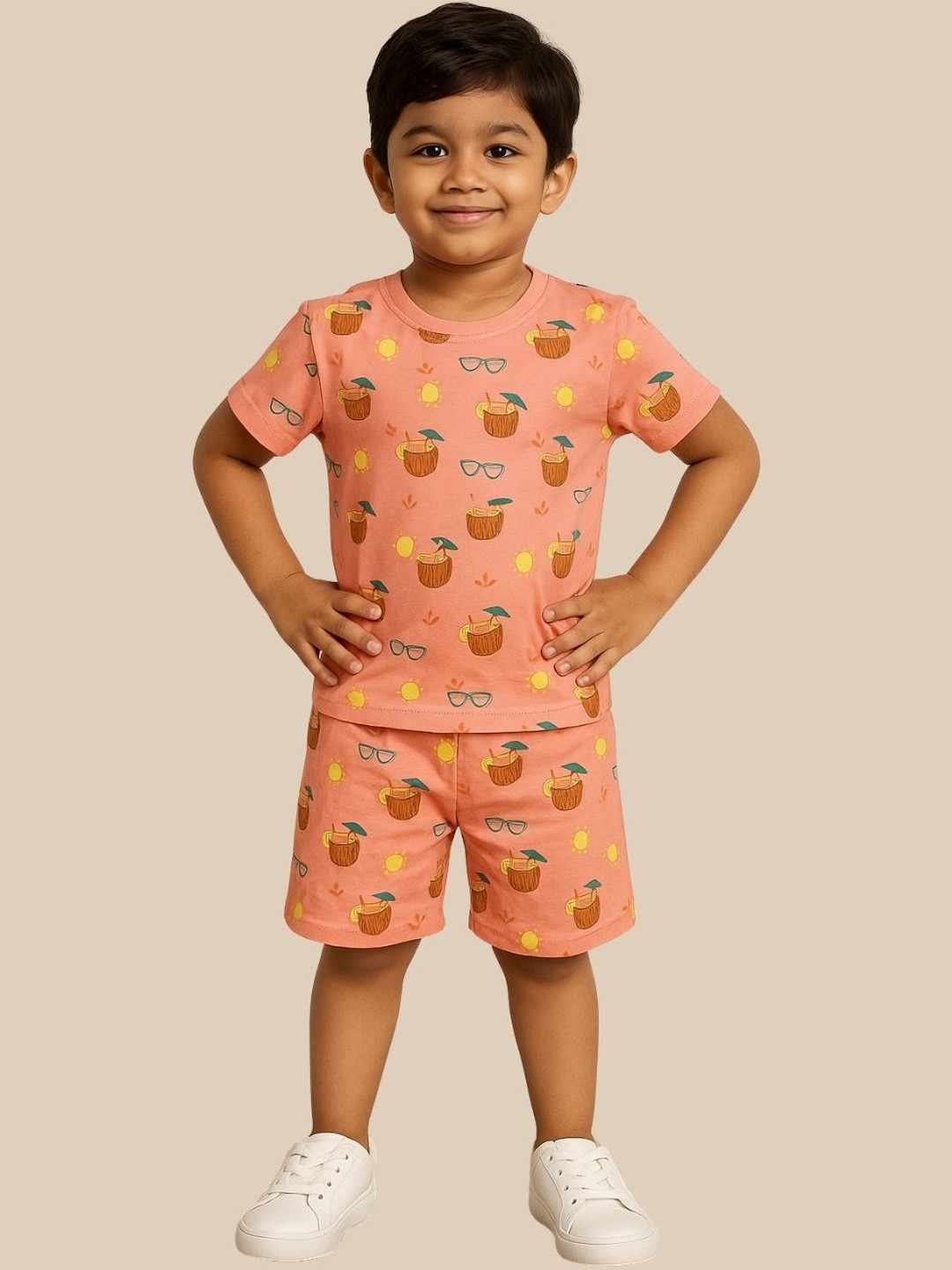 BURBN Boys Printed Pure Cotton T-shirt with Shorts