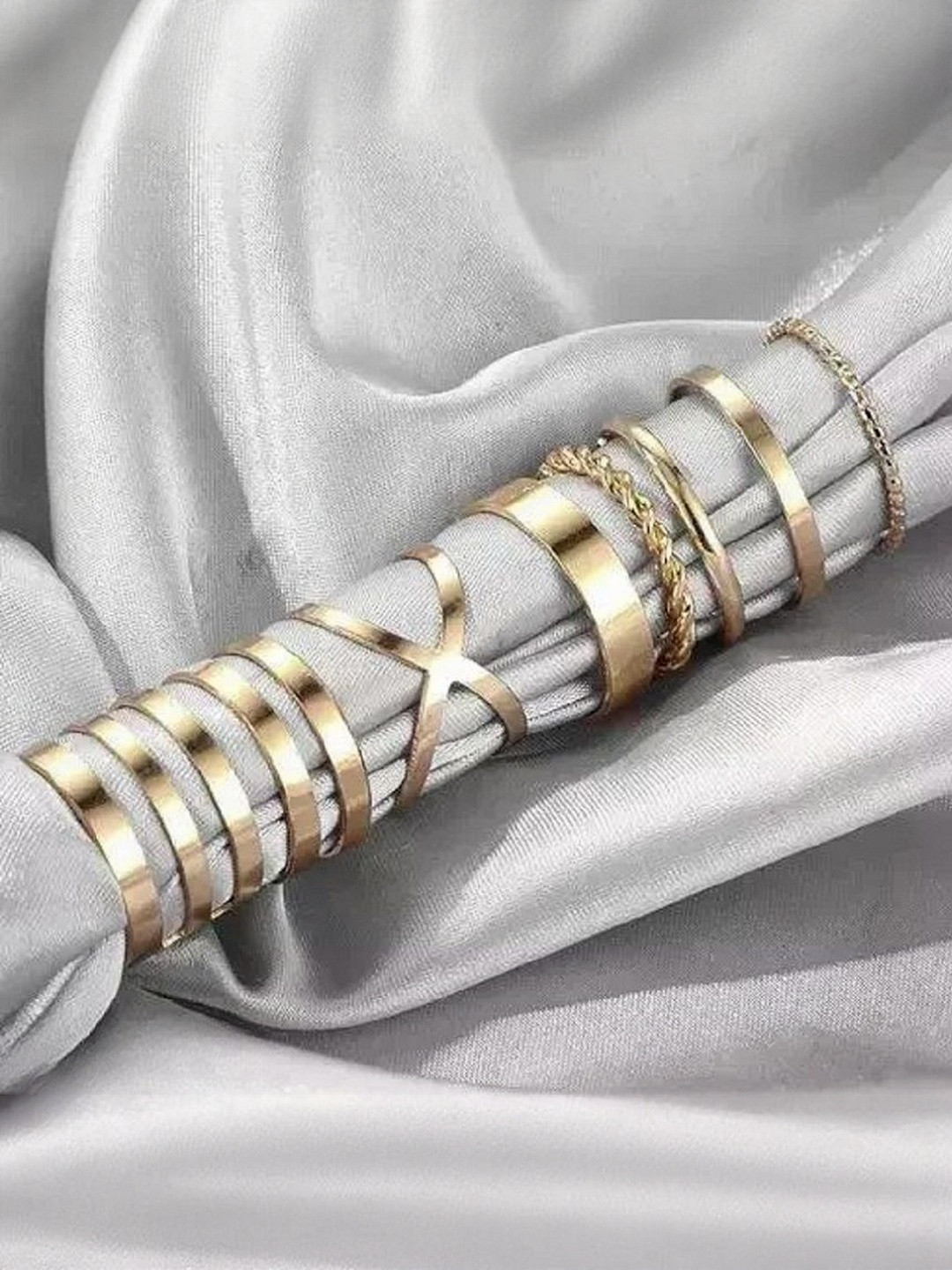 TheVineGirl Women Set of 8 Gold Plated Western Designs Finger Ring