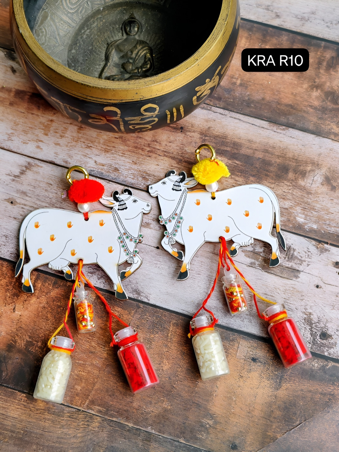 Sellplus Red & White 2 Pieces Cow With Roli Chawal Boxes