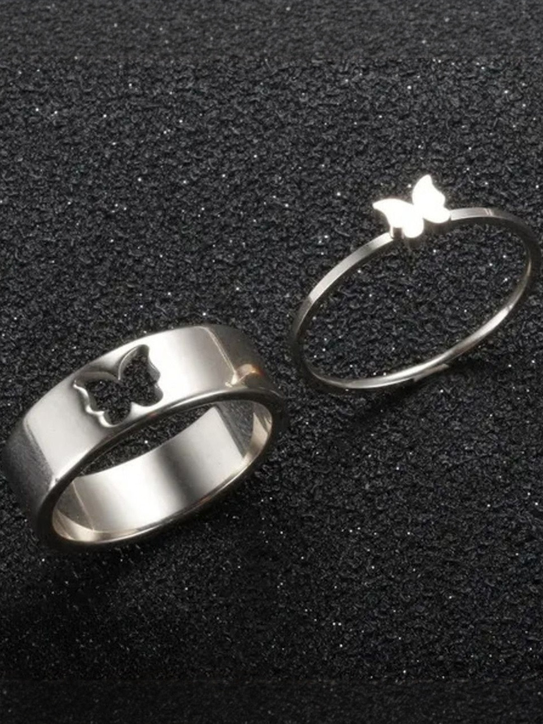 DressBerry Silver Butterfly Matching Couple Finger Ring Set