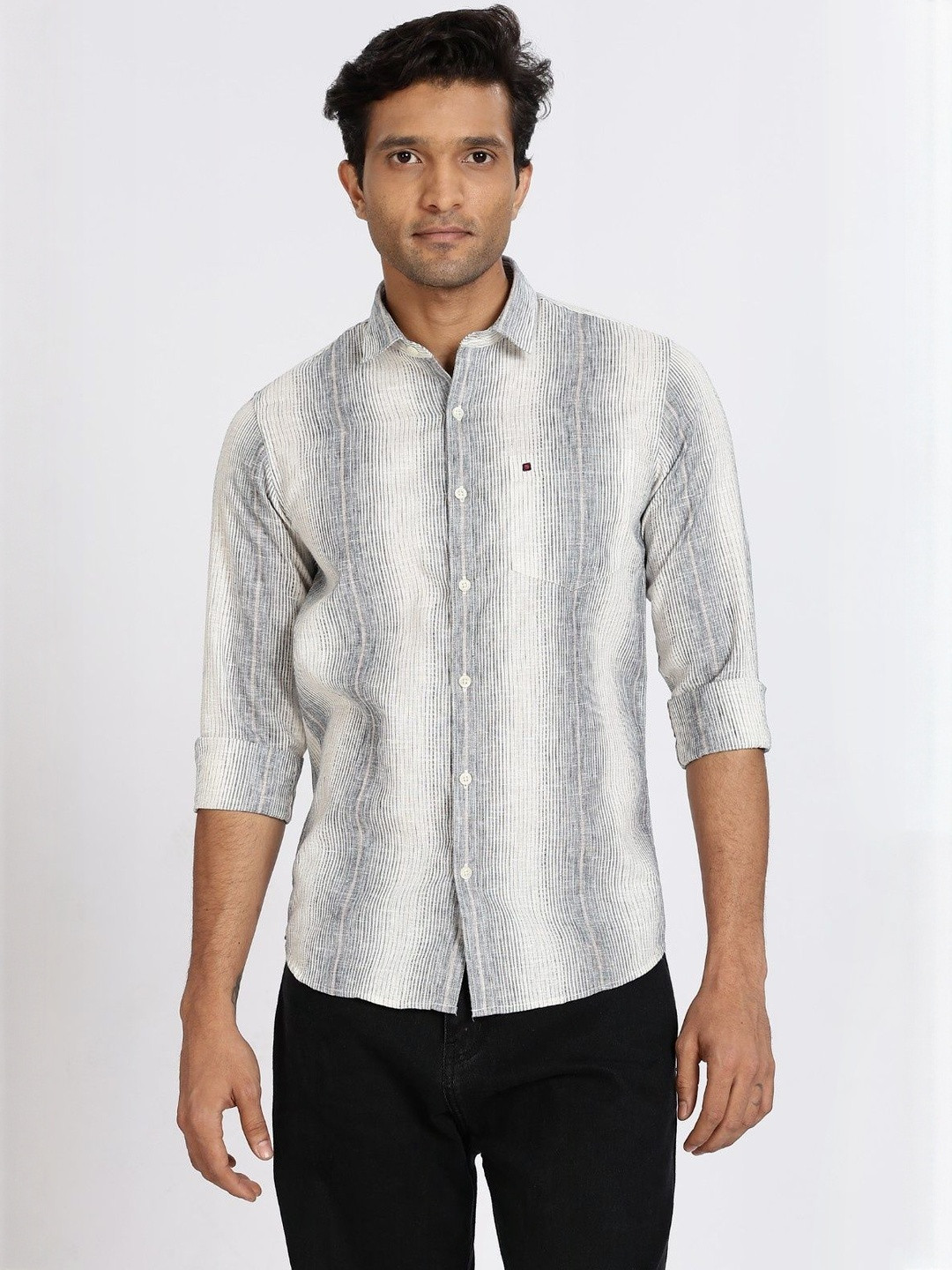 COOL COLORS Men Navy Blue Striped Cotton  Casual Shirts