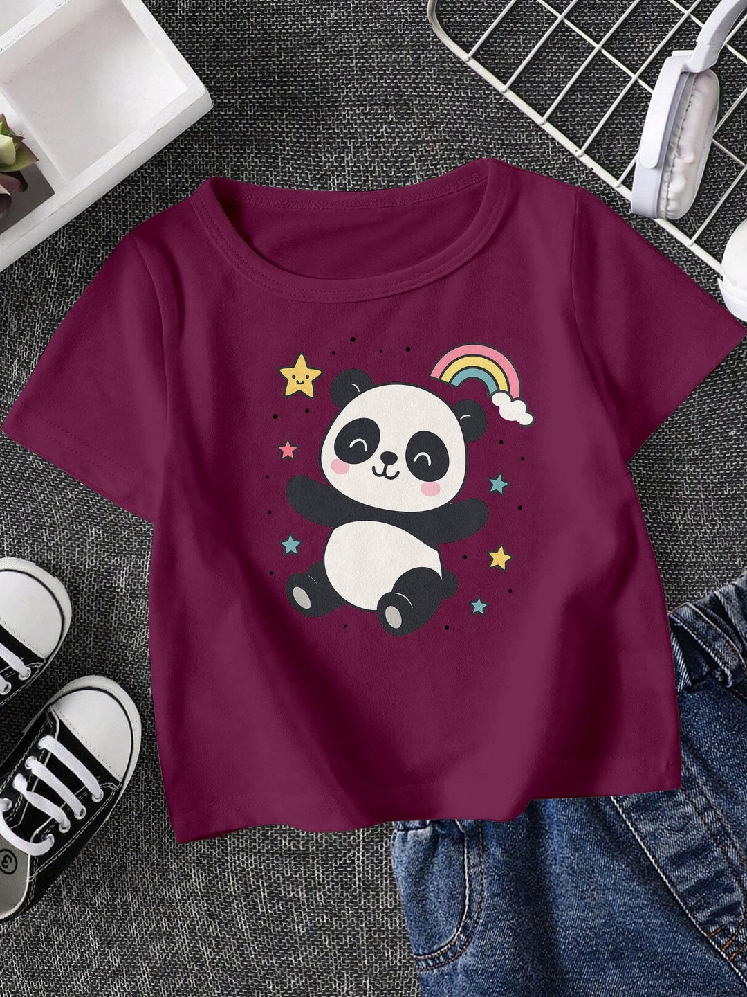 FIONAA TRENDZ KIDS PANDA RAINBOW PRINT PURE COTTON  T SHIRT