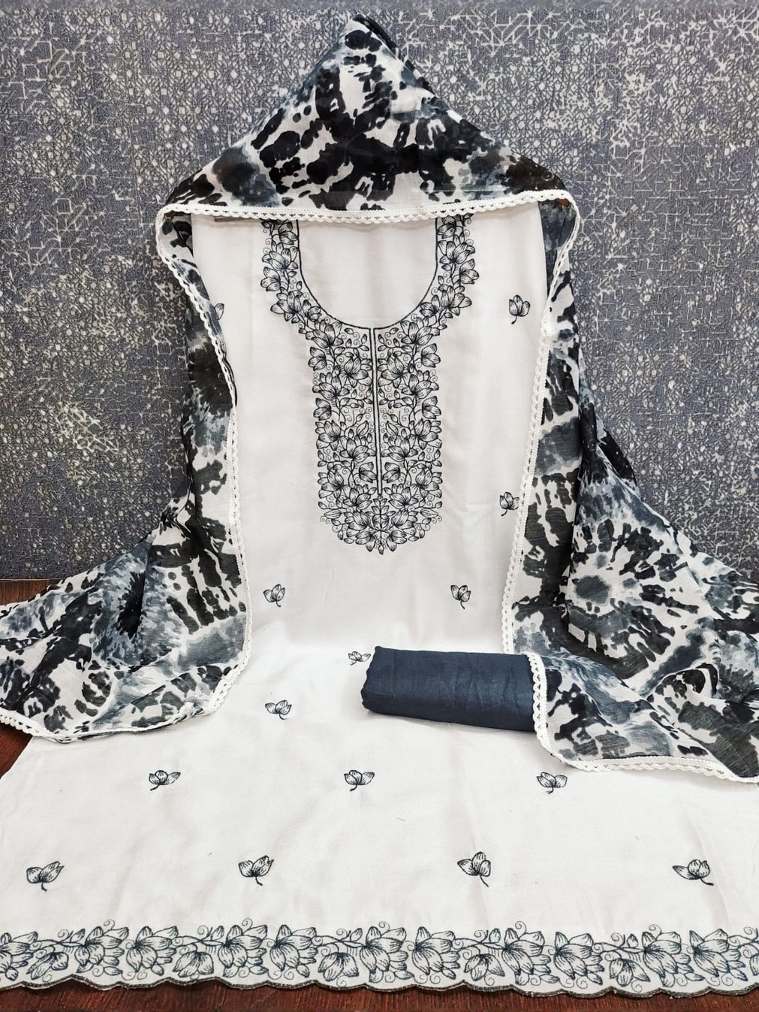 KALINI Women  Vichitra Silk Codding Work Unstitched Dress Material