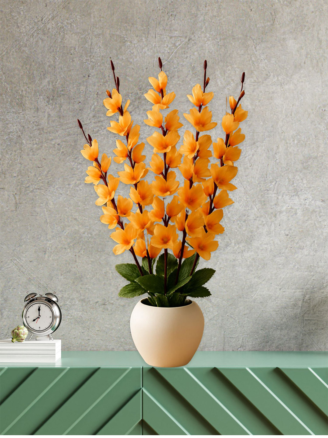 ARTSY Cream-Coloured Cherry Blossom Artificial Flower With Pot