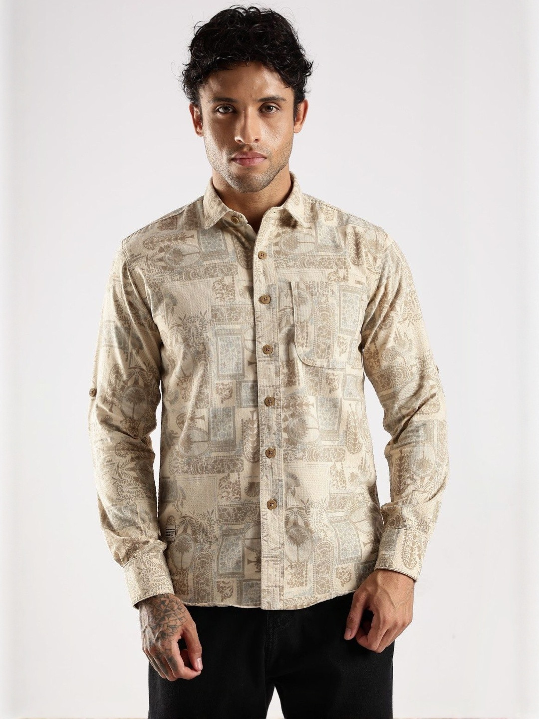 COOL COLORS Men Brown Printed Cotton  Casual Shirts